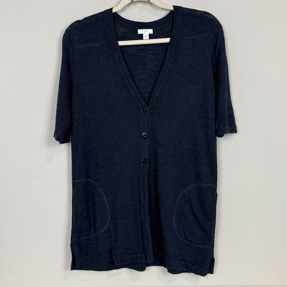 J. Jill Navy Linen Blend Short Sleeve Knit Coverup Cardigan S